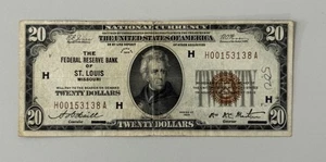 1929 $20 Federal Reserve Bank of St. Louis, Missouri Small Note - Picture 1 of 2