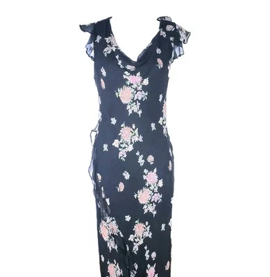 Robbie Lee черный шелк азиатский цветочный 90-х годов Y2K сказочный гранж ведьма ассиметричный  - Изображение 1 из 4