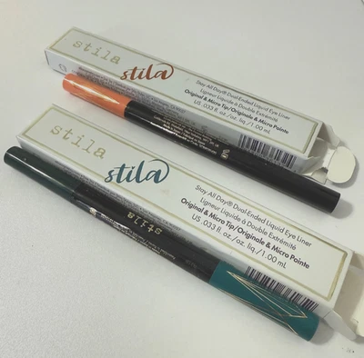 STILA Stay All Day Dual Eyeliner-Original & Micro LOT OF 2 Black Teal NIB .033oz - Image 1 of 3