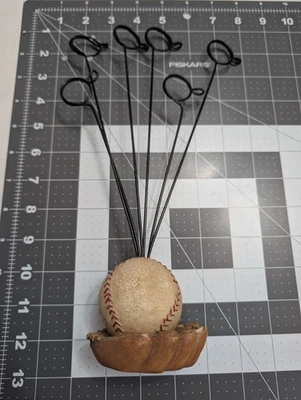 Baseball Photo Post Card Holder Decor Resin wire mit and ball 6 posts 13 inch - Image 1 of 4