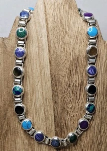 Collar Vintage TAXCO México Plata de Ley .950 Multi Piedras Preciosas 16 en 76 Gramos - Imagen 1 de 13