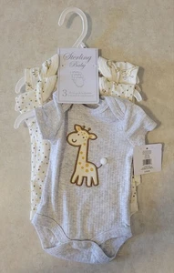 3er Set Bodys Baby Junge Größe 3m Neu mit Etikett Sterling Baby Giraffe Babyparty Geschenk - Bild 1 von 4