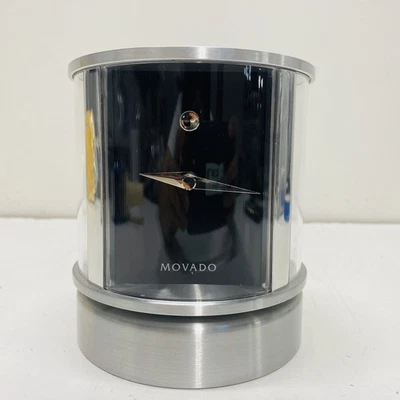 Movado Plata Negro Moderno Cyl Reloj Termómetro Higrómetro Acero Inoxidable Escritorio Decoración Foto 1 de 4