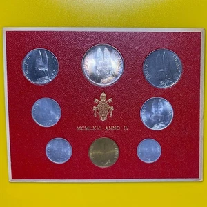 1966 VATICAN CITY (8) COINS MINT SET 500 LIRE .29oz SILVER RAINBOW TONED PAUL VI - Picture 1 of 4