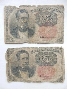 *2 ORIGINAL 1874 10 CENTS UNITED STATES FRACTIONAL CURRENCY W. MEREDITH #BB135 - Picture 1 of 4
