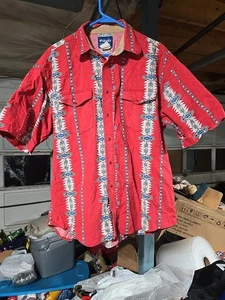 Vintage Wrangler Red Pearl Druckknopf Azteken Western Kurzarm Hemd Herren 2XL - Bild 1 von 20