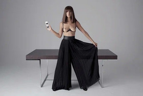 Agent Provocateur Soiree trousers black leather silk chiffon lounge pants AP3 M