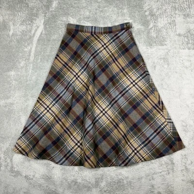 Vintage Skirt Plaid A-Line Size 9 Multicolor 60s 70s Wool Blend - Photo 1/4
