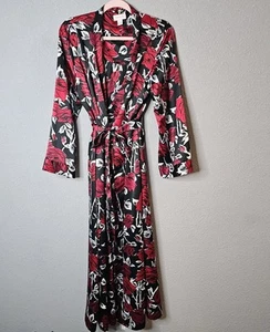 Cabernet Satin Robe Womens M Medium Red Rose Floral Long Romantic Sexy Belted - Picture 1 of 16