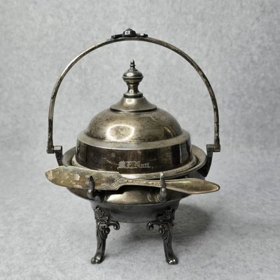 Cuchillo De Colección Middletown Plate Co Triple Plato Mantequilla Adornado Tapa Cúpula Modelo 167 Foto 1 de 4