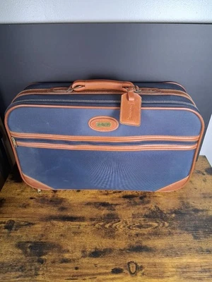 Maleta Equipaje Jaguar Vintage Azul Nailon y Cuero Marrón 26x18x8 Foto 1 de 4