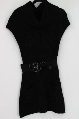 Suéter de Autoestima para Mujer Grande Negro Grueso Tejido Cinturón Capucha Cuello Bolsillos Foto 1 de 4