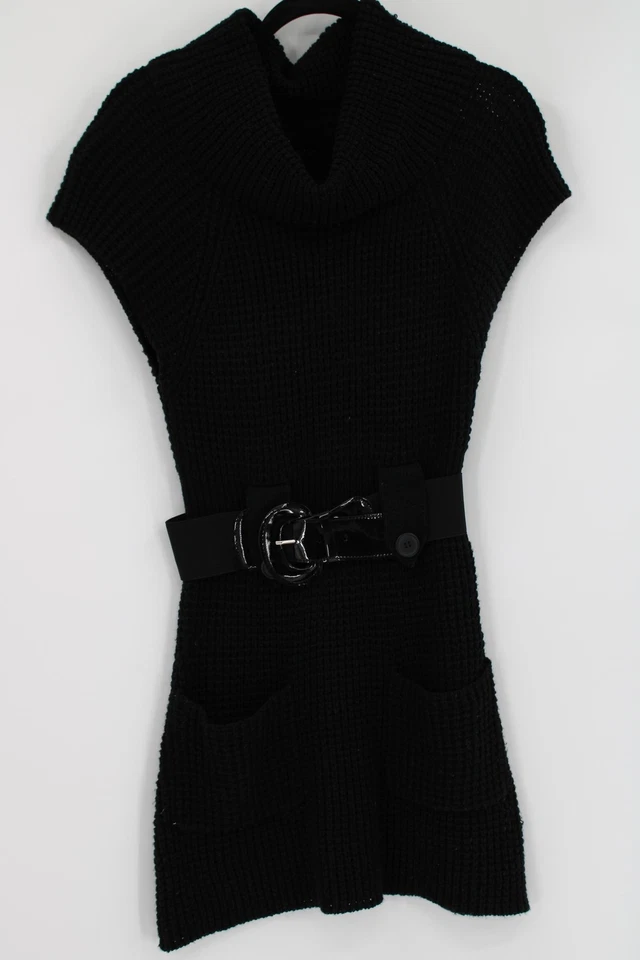 Suéter de Autoestima para Mujer Grande Negro Grueso Tejido Cinturón Capucha Cuello Bolsillos Foto 1 de 4