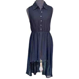 Ali & Kris Damen schwarz transparent hoch niedrig Mini Nieten Kragen ärmellos Kleid Lg - Bild 1 von 13