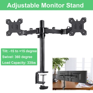 Fully Adjustable Double Monitor Bracket Dual Arm Desk Stand for 13"- 27" Display - Picture 1 of 14