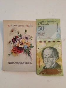 Viele Happy Returns of the Day Blumen Postkarte geprägter Rand Vintage 50 Währung - Bild 1 von 5