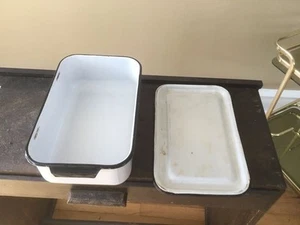 Vintage White Black Rim  Enamel Medical Drawer Bin  - Picture 1 of 4