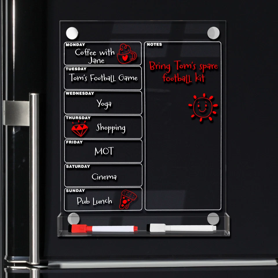 Acrylic Magnetic Fridge Planner with Pen Holder, Clear Weekly Meal Planner Board - Image 1 of 4