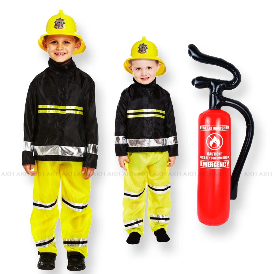 Fireman Fancy Dress Costume Boys Kids  Book Week Fire Fighter Uniform Outfit UK - Image 1 of 2