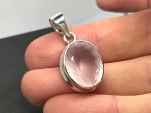 Rose quartz faceted oval pendant Solid Sterling Silver 16 x 13mm. New. Box. - Picture 1 of 16