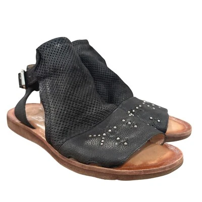 Miz Mooz Leather Ankle Strap Sandal Fifi Black Studded Detail Wide 7.5-8 Boho - Image 1 of 4