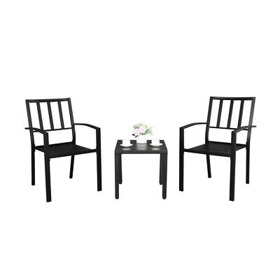 3 PCS Black Patio Dining Set Bistro Kitchen Square Table Chairs Furniture Home - Image 1 of 4
