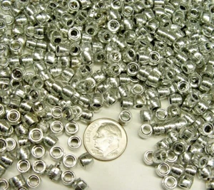 144 Silver Metal Plated ACRYLIC Pony Beads with Large Hole 6mmx9mm. 4mm hole - Picture 1 of 2