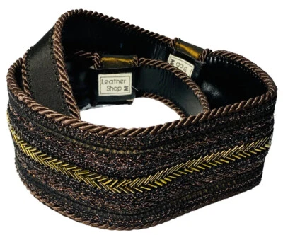 Leather Shop Chocolate Brown Belt Beaded Roped Gold Copper Boho 80’s Retro - Image 1 of 4