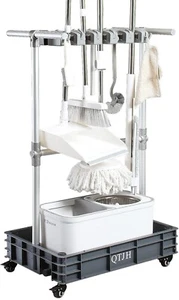 Broom mop holder cleaning supplies organizer janitorial carts - Picture 1 of 5
