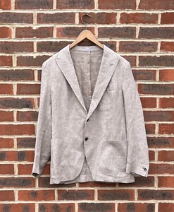 ELEVENTY Mens Linen Wool Silk Blend Soft Jacket 48 SMALL Beige Blazer Handstitch - Picture 1 of 15