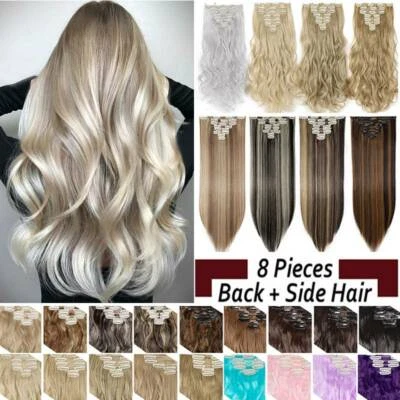 17"+ Dick Lang Clip in Hair Extensions 8 Haarteile Haarverlängerung wie Echthaar - Bild 1 von 4