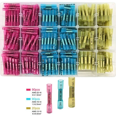 200pcs 22-10AWG Heat Shrink Butt Wire Splice Connectors Seal Crimp Terminals - Image 1 of 4