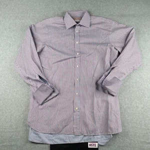Thomas Pink Shirt 16 Red White Blue Striped French Cuff Button Up Long Sleeve - Picture 1 of 10