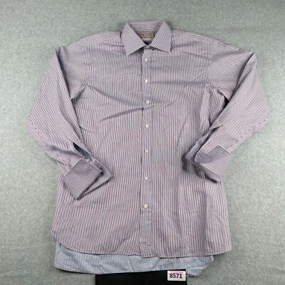 Thomas Pink Shirt 16 Red White Blue Striped French Cuff Button Up Long Sleeve - Image 1 of 4