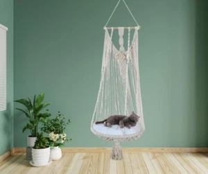 Cat Hammock Macrame Hanging Swing Cat Bed Handwoven Home Pet Cat Accessories - Picture 1 of 3