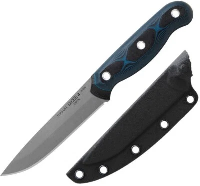 TOPS Dicer Kitchen Steak Knife 4.38" S35VN Steel Blade Black And Blue G10 Handle