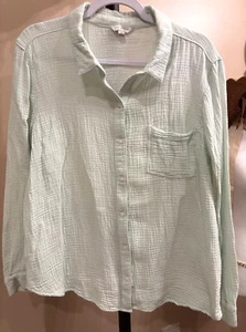 Lucky Brand Women’s Mint Green Button Front Seersucker Blouse Shirt Top Large - Picture 1 of 7