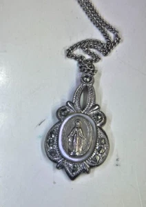 Vintage Sterling Silver Ann Gale Miraculous Medal Mother Mary Marcasite Necklace - Picture 1 of 7