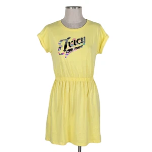 Juicy Couture Dress Girls XL 16 Yellow Iridescent Flip Sequins Short Sleeve - Picture 1 of 13