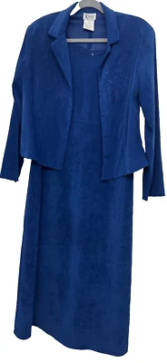 Maxi 连衣裙带夹克套装,尺寸 12 蓝色麂皮绒-外观长袖正式经典 Modest — 第 1/4 张图片