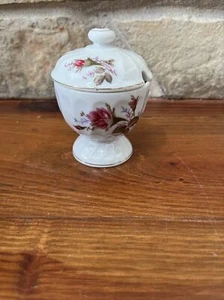 Vintage Sugar Bowl with Lid Pink Red Roses Flowers - Picture 1 of 22