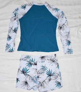 Badeanzug Badeset dunkeltürkis weiß Palmenwedel Damen 38 Herren 46 Nikolaus - Bild 1 von 5