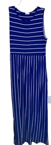 Hount Womens Blue White Striped Maxi Dress Size 2XL Sleeveless With Pockets - Picture 1 of 7