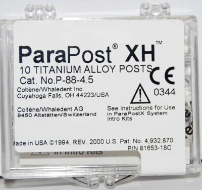 COLTENE WHALEDENT, INC. Coltene Whaledent P88-4.5 ParaPost XH Titanium Alloy Posts .045" Blue 10/Pk