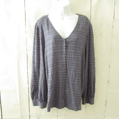 Nuevo Top Market & Melrose 2X Azul a Cuadros Manga Larga Abotonada Talla Grande Suave Acogedor Foto 1 de 4