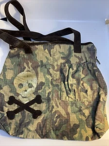 Canvas Camo Gold Metallic Skull Crossbones Purse Handbag Tote - Picture 1 of 8