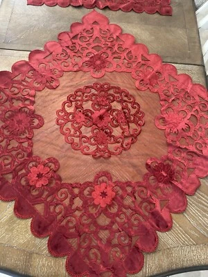 embroidery table cover Set 4 pic Fully velvet Bead Handmade Christmas Tablecloth - Image 1 of 4