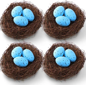4 Set Easter Bird Nest with Robin Eggs Artificial Easter Bird'S Nest Accessories - Picture 1 of 12
