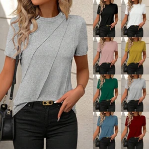 UK Ladies Casual Tee Shirts Tops Summer Loose Short Sleeve Tops Blouse SIZE 6-20 - Picture 1 of 37