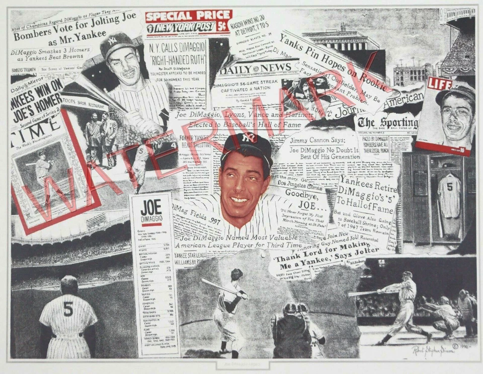 JOE DIMAGGIO NEW YORK YANKEE 11 x 17 MLB IMPRESIÓN POR ROBERT STEPHEN SIMON Foto 1 de 1